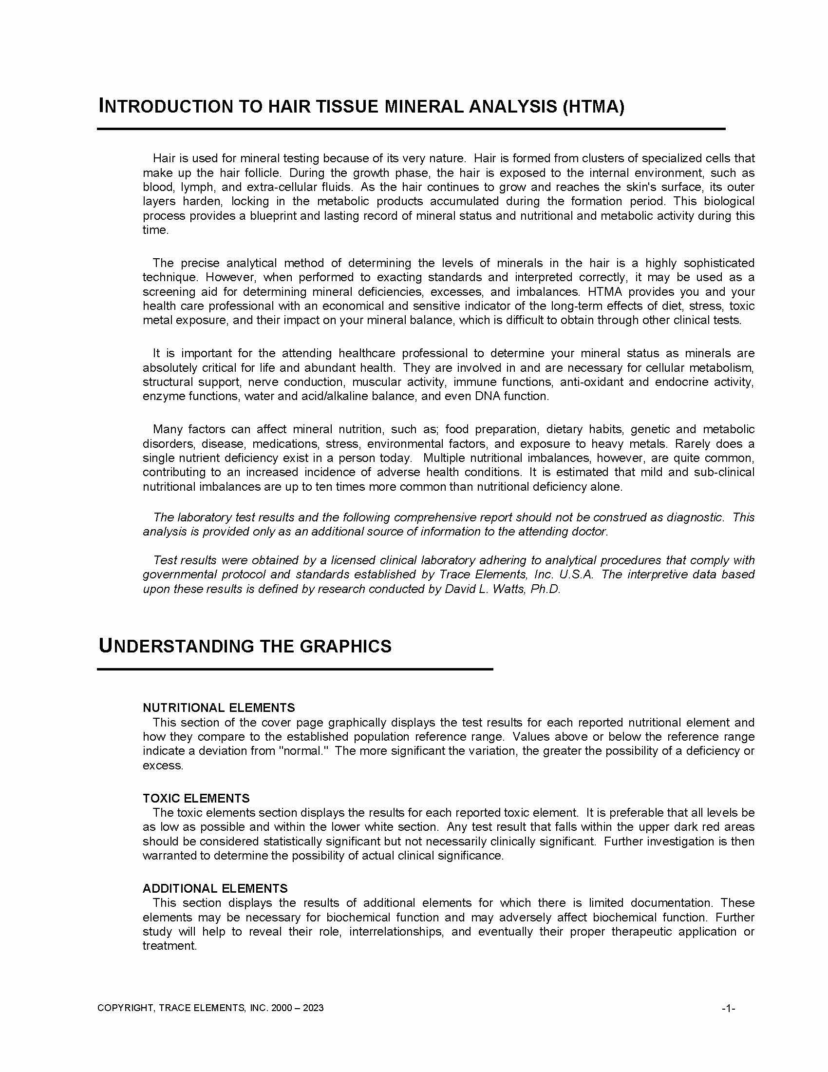 Laboratory Sample Report Hair Mineral Analysis
